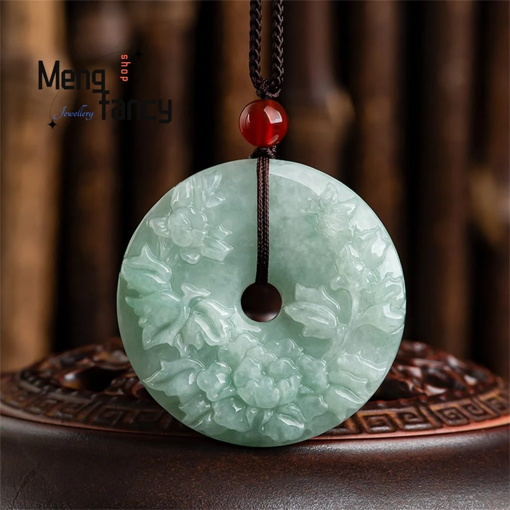 

Natural Jadeite Flowering Richness Prosperity Peaceful Clasp Pendant Charms Fashion Jewelry Amulet Men Women Luxury Holiday Gift