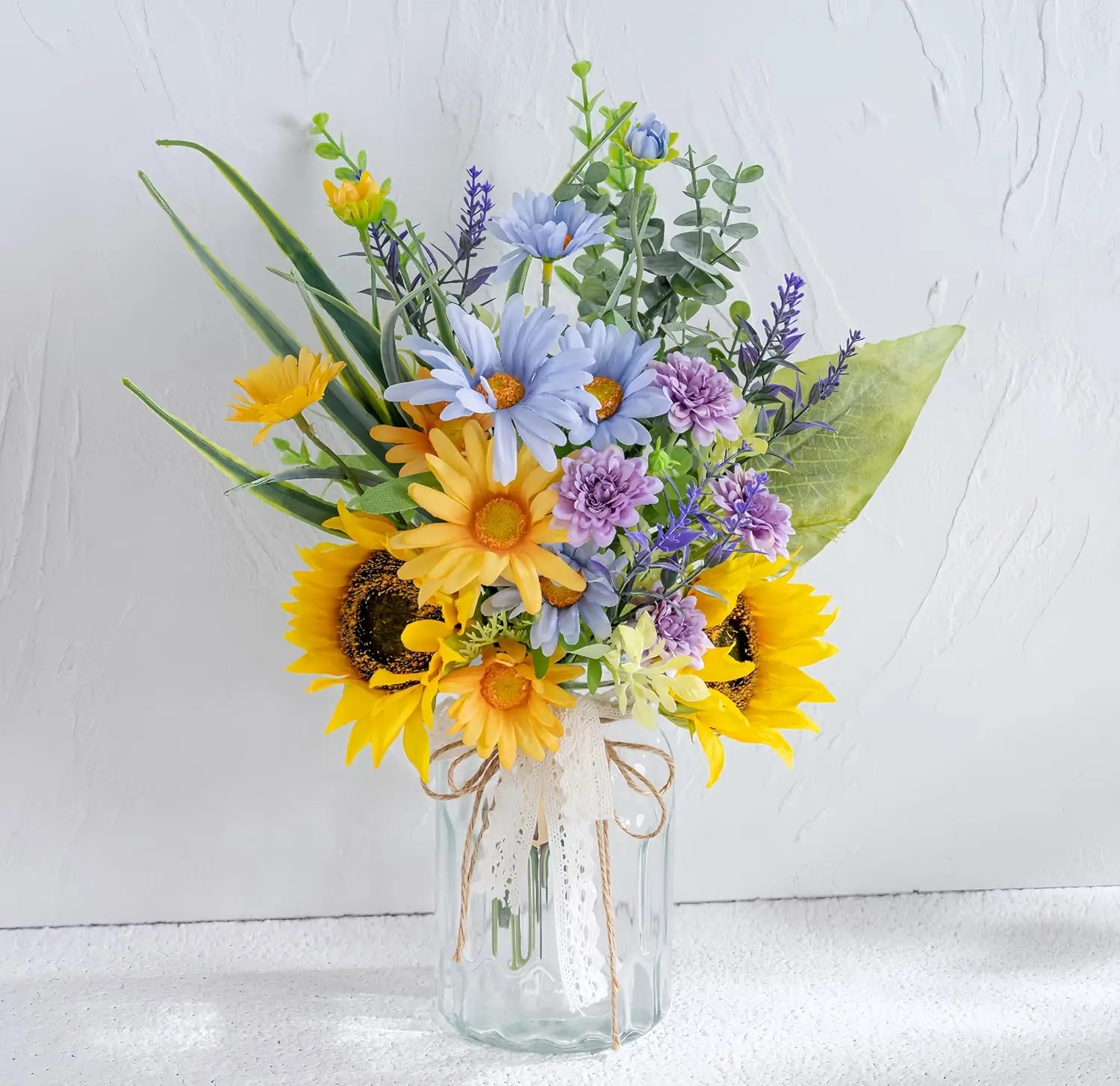 

Artificial Silk Sunflower with Vase Fake Flowers in Vase Centerpiece Coffee Table Decor, Fake Plant Blue Daisy Flower Ar