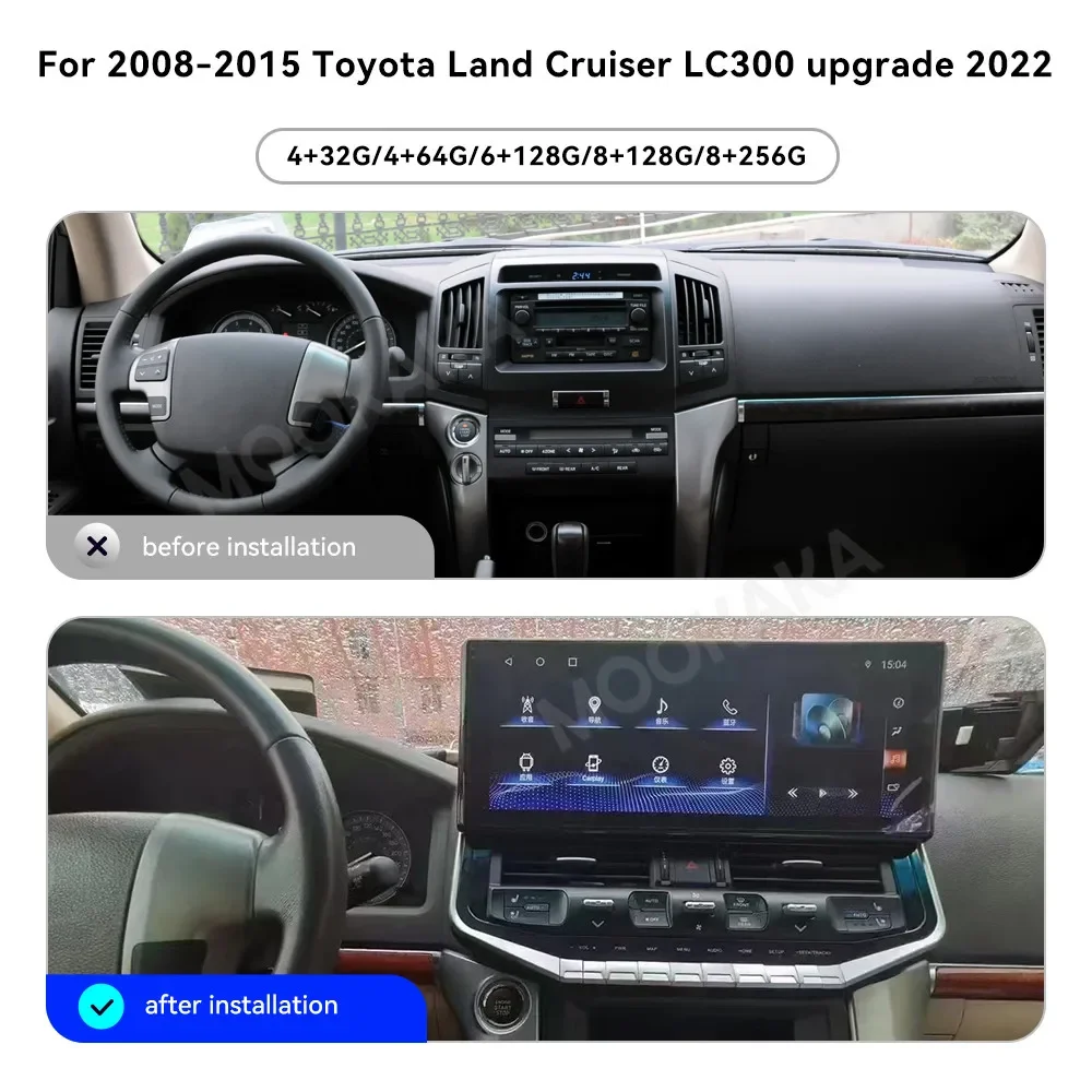 12.3 Inch Android 14 Car Radio for Toyota Land Cruiser LC300 2008-2015 Wireless CarPlay Android Auto HiCar Multimedia Head Unit
