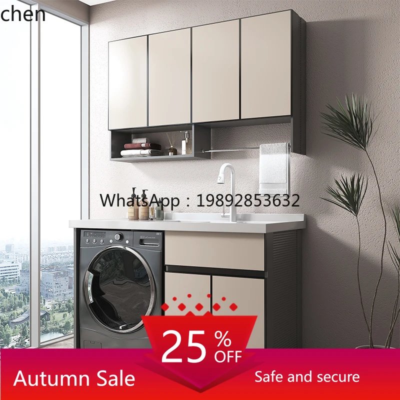 LYY Balcony Washing Machine Cabinet Combination Laundry Desk Pool Basin Integrated Laundry Combination with Rubbing Board