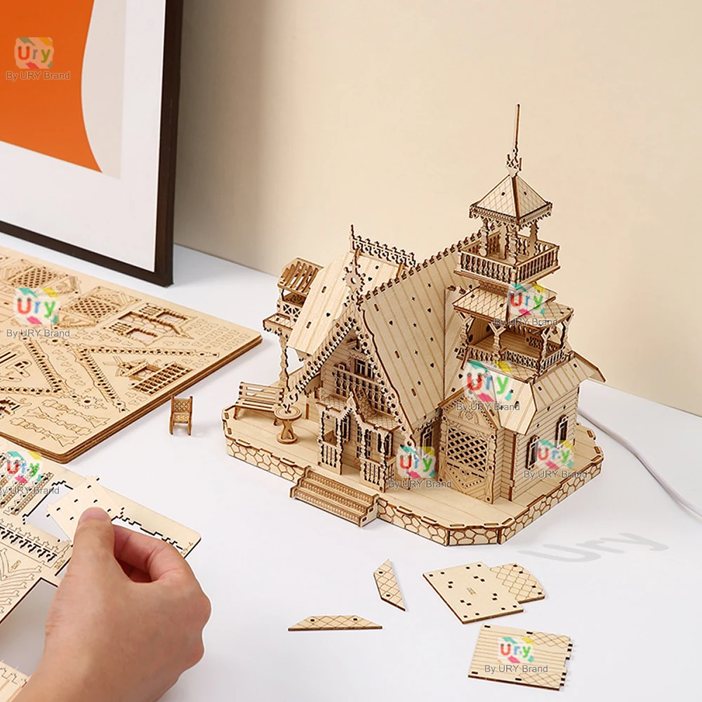 Puzzle in legno 3D Villa House castello reale con assemblaggio leggero giocattolo per bambini kit modello fai da te per adulti decorazione da