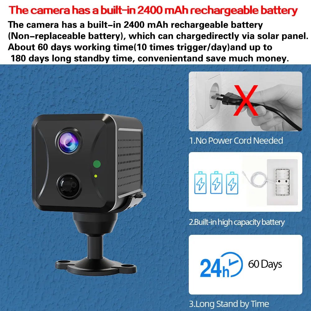 Minicámara de seguridad IP para interior del hogar, videocámara de vigilancia CCTV 2K, con batería de baja potencia, HD, 5MP, Audio bidireccional