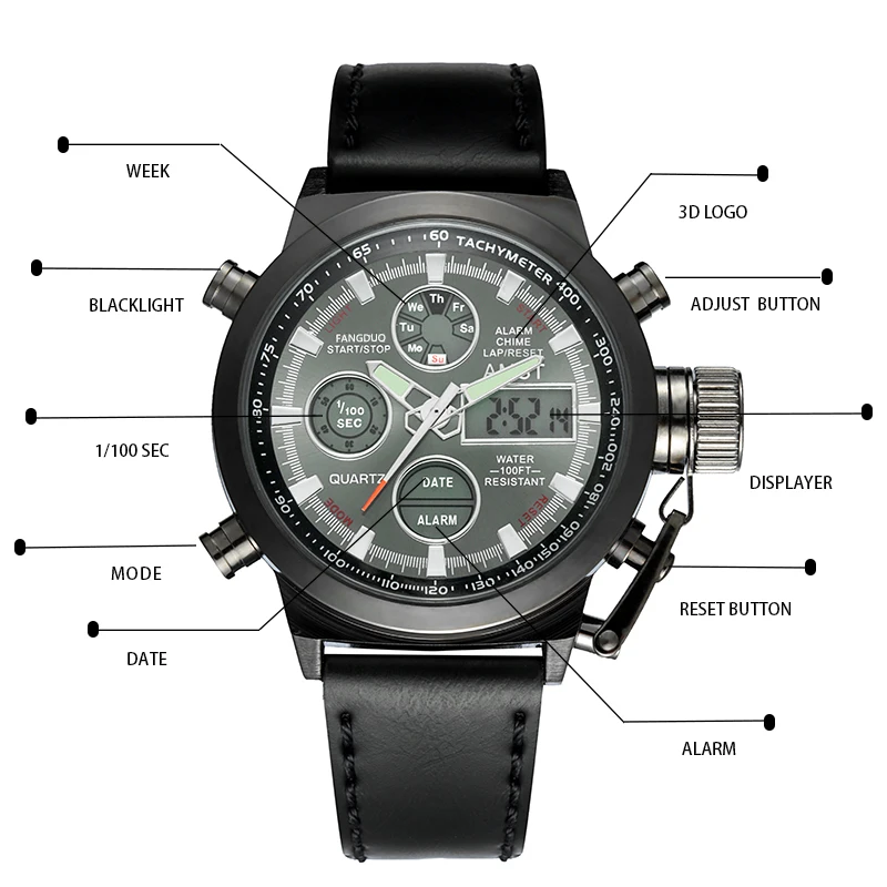 Original AMST Watches Men Luxury Brand 5ATM 50m Dive LED Digital Analog Quartz Watches Male Fashion Sport Military Wristwatches