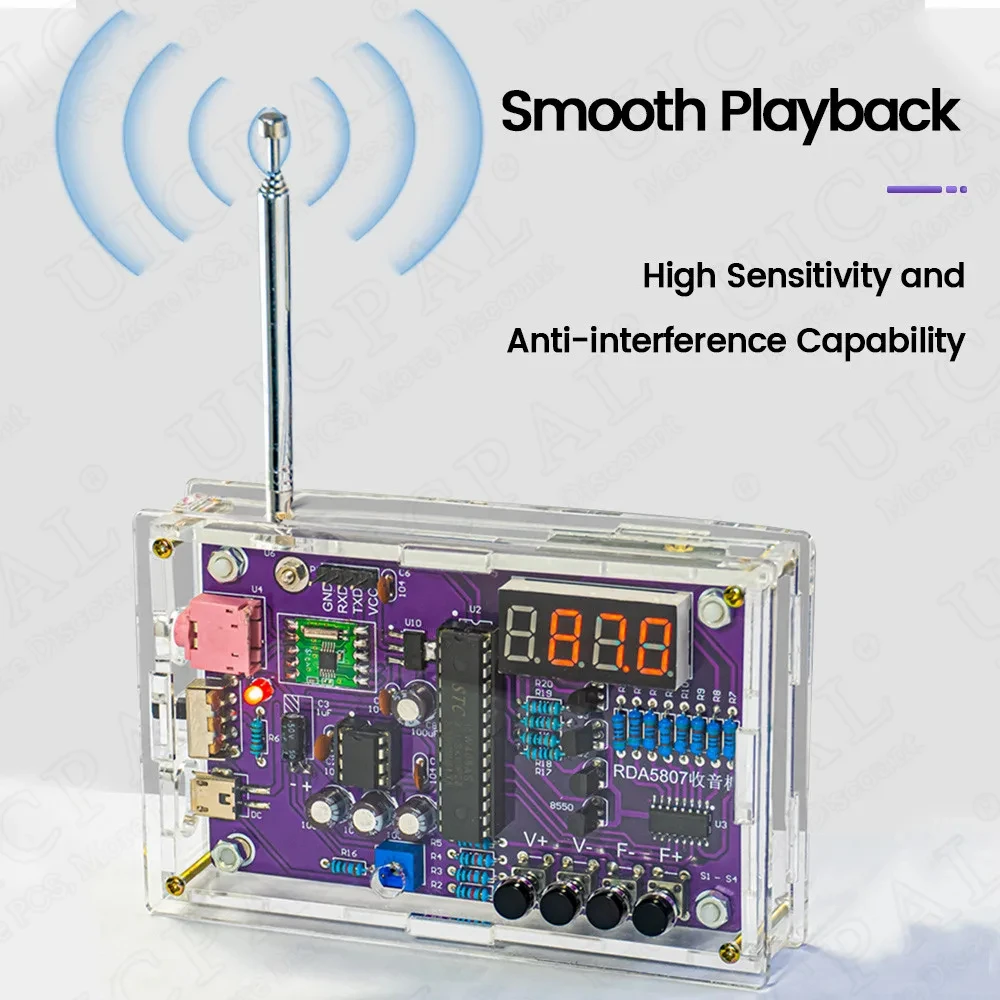 DIY FM Radio Electronic Kit Soldering Project Practice Solder Assembly RDA5807S Adjustable Frequency PCB 87-108MHz Double Power