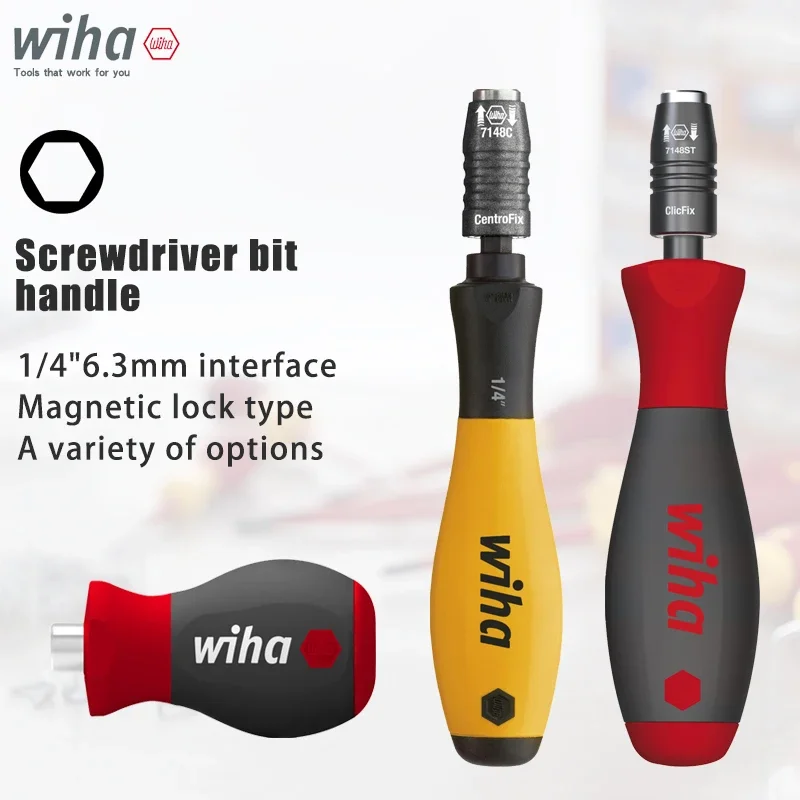 WIHA Hex Socket Bit Holder Handle (29463/32160/32161/40331/25874) - Strong Magnetic, 4-Bead Locking, Non-Slip