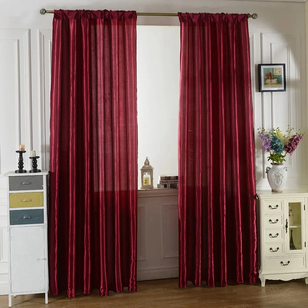 Einfarbiger Satin-Fenstervorhang für Wohnzimmer, Schlafzimmer, Hochzeitszeremonie, Bühnenhintergrundvorhang mit Gardinenstange