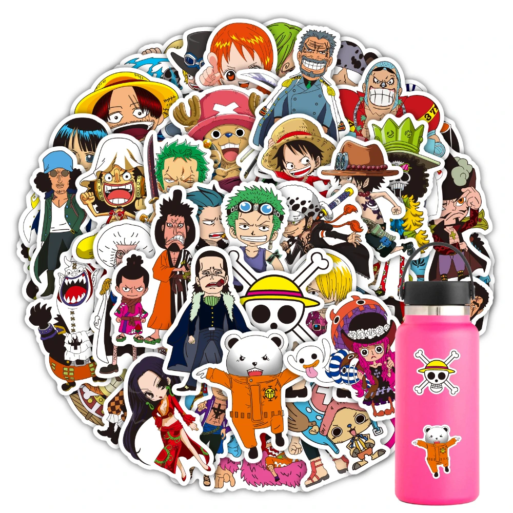 

48-102Pcs/Bag One Piece Stickers Luffy Anime Decoration Notebook Skateboard Cup Desk Waterproof Graffiti Stickers