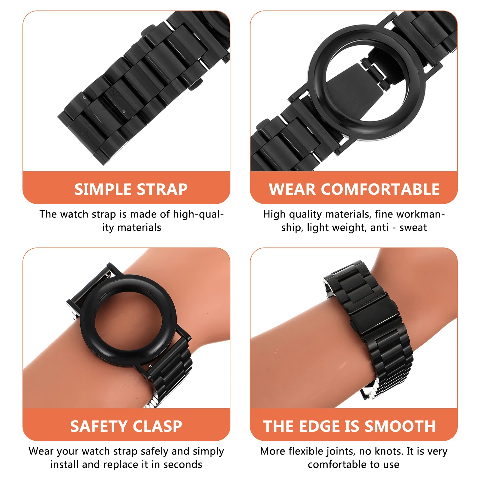 Stalowy lokalizator, zamiennik paska do zegarka, kompaktowy, wygodny, lekki, tracker, pasek na nadgarstek, osłona ochronna, bezpieczny pasek na nadgarstek.