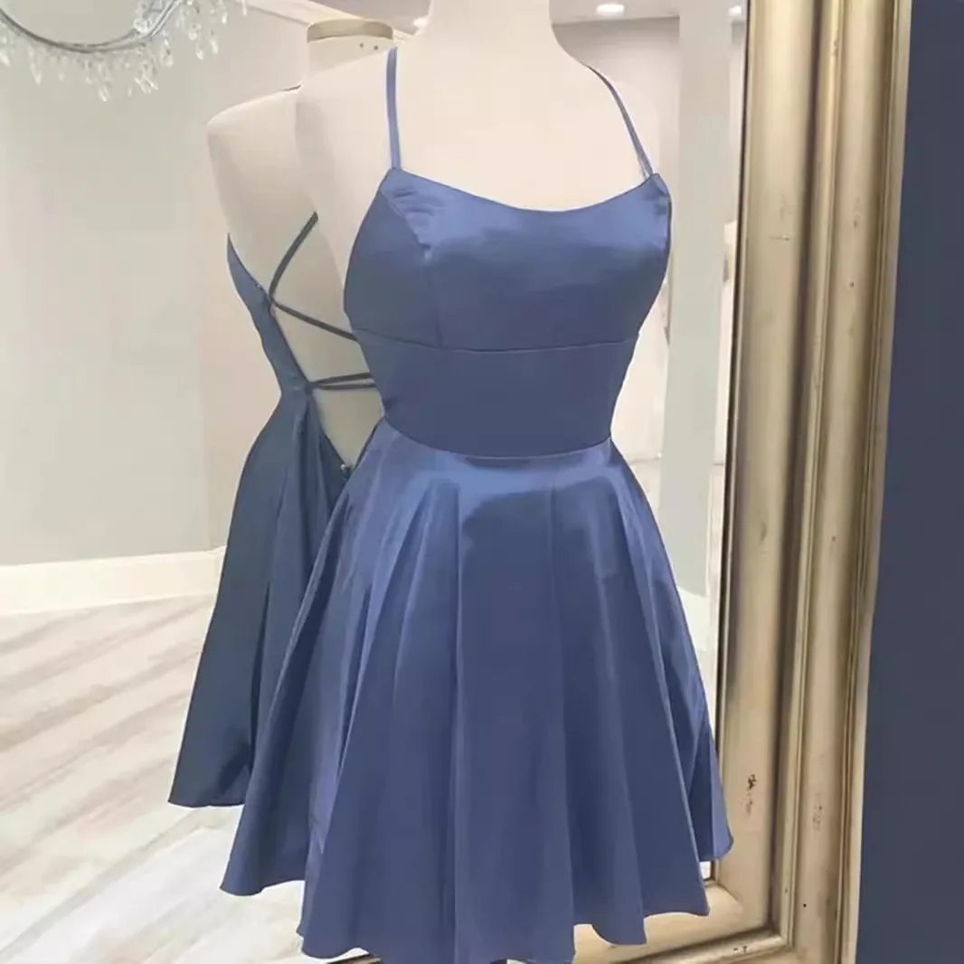 

Blue Suspender Engagement Dress Female French Sexy Host Hepburn Style Princess Vestido De Festa Party High-End Performance Dress