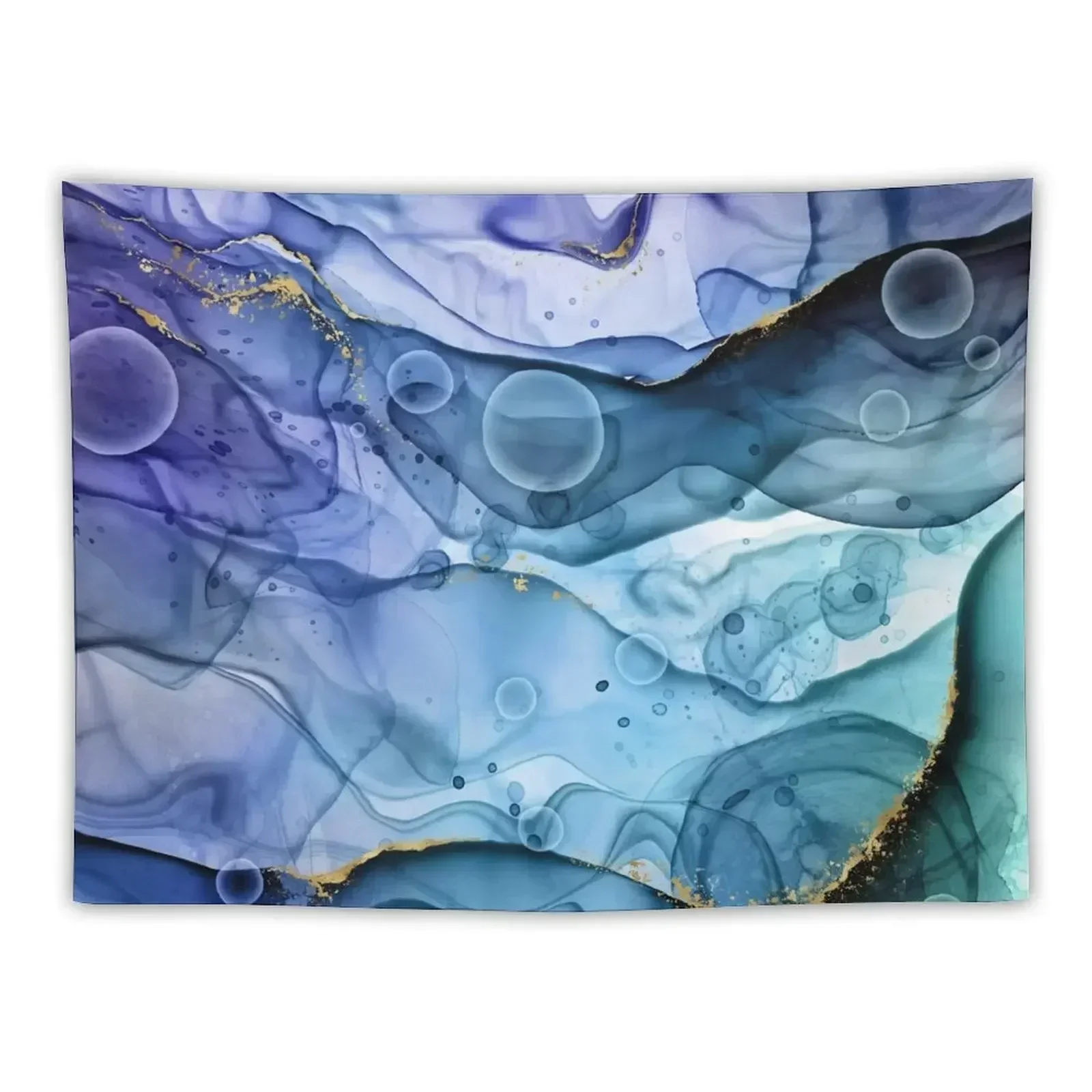 Mermaid Ink Splashes in Blue with Gold Detail Tapestry Custom Room Decor Cute Tapestry