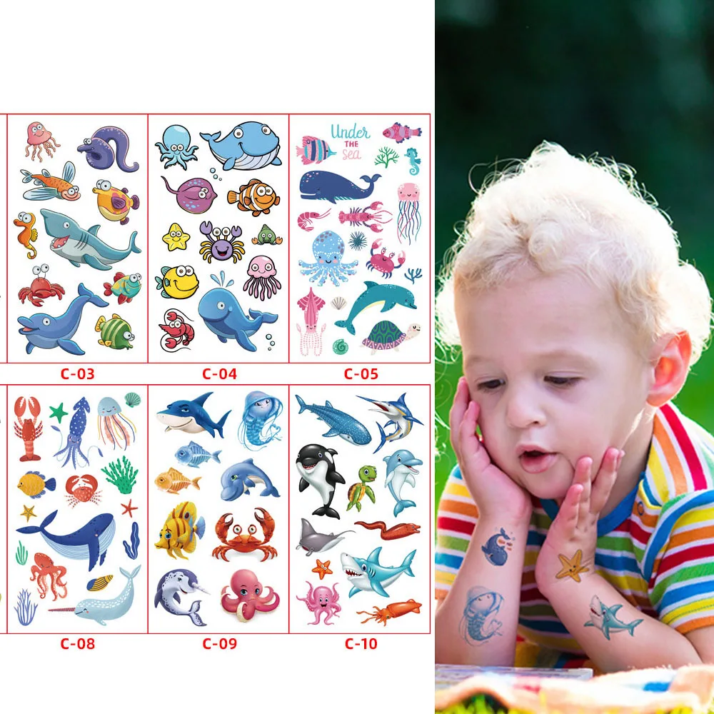 Marine Animals Tattoo For Kids Temporary Tattoo Sticker Boys Girls Ocean Theme Birthday Party Decor Supplies Kids Favor Gift