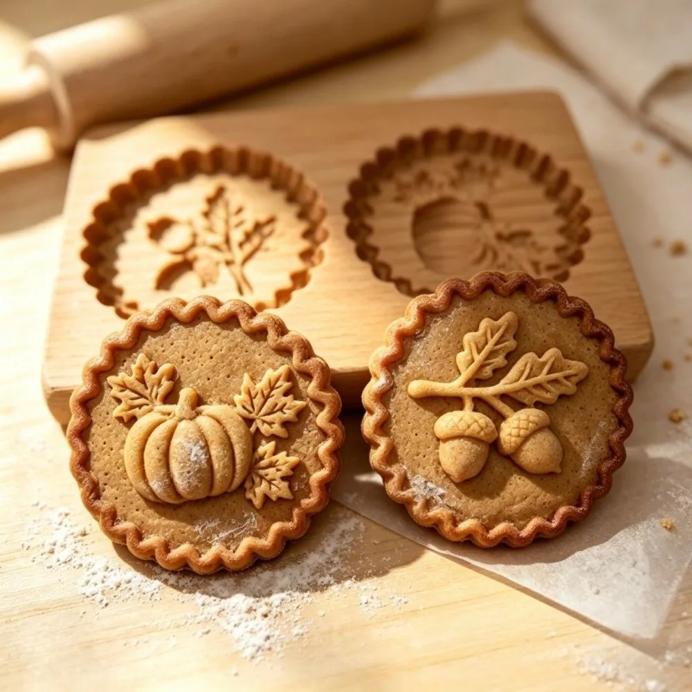 Creative 3D Carved Wooden Cookie Mold Halloween Pumpkin Ghost Baking Tools Gingerbread Stamp Baking Molds Baking