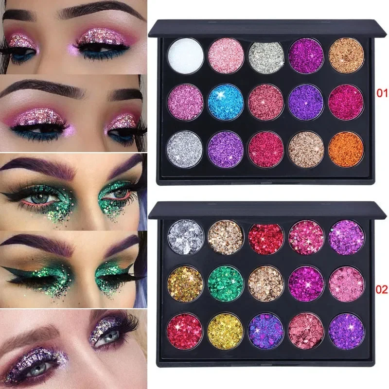 15Color Glitter Eyeshadow Palettes Exotic Flavors Pressed Glitter Shimmer Matte Eye Shadow Neon Metallic Women Make up Cosmetics