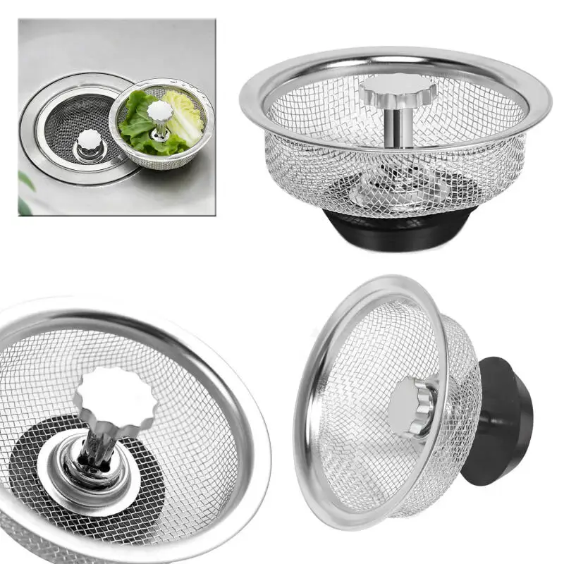 

8 шт. ~ 2 шт. сито для кухонной мойки с ручкой и пробкой, сменная сливная корзина, сетчатый фильтр из нержавеющей стали, отверстие для отходов