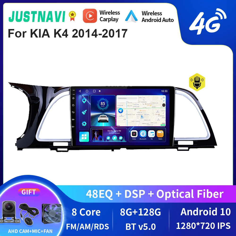 

JUSTNAVI QT10 беспроводной CarPlay Android авто радио для KIA K4 2014-2017 стерео автомобильный мультимедийный видеоплеер GPS DVD