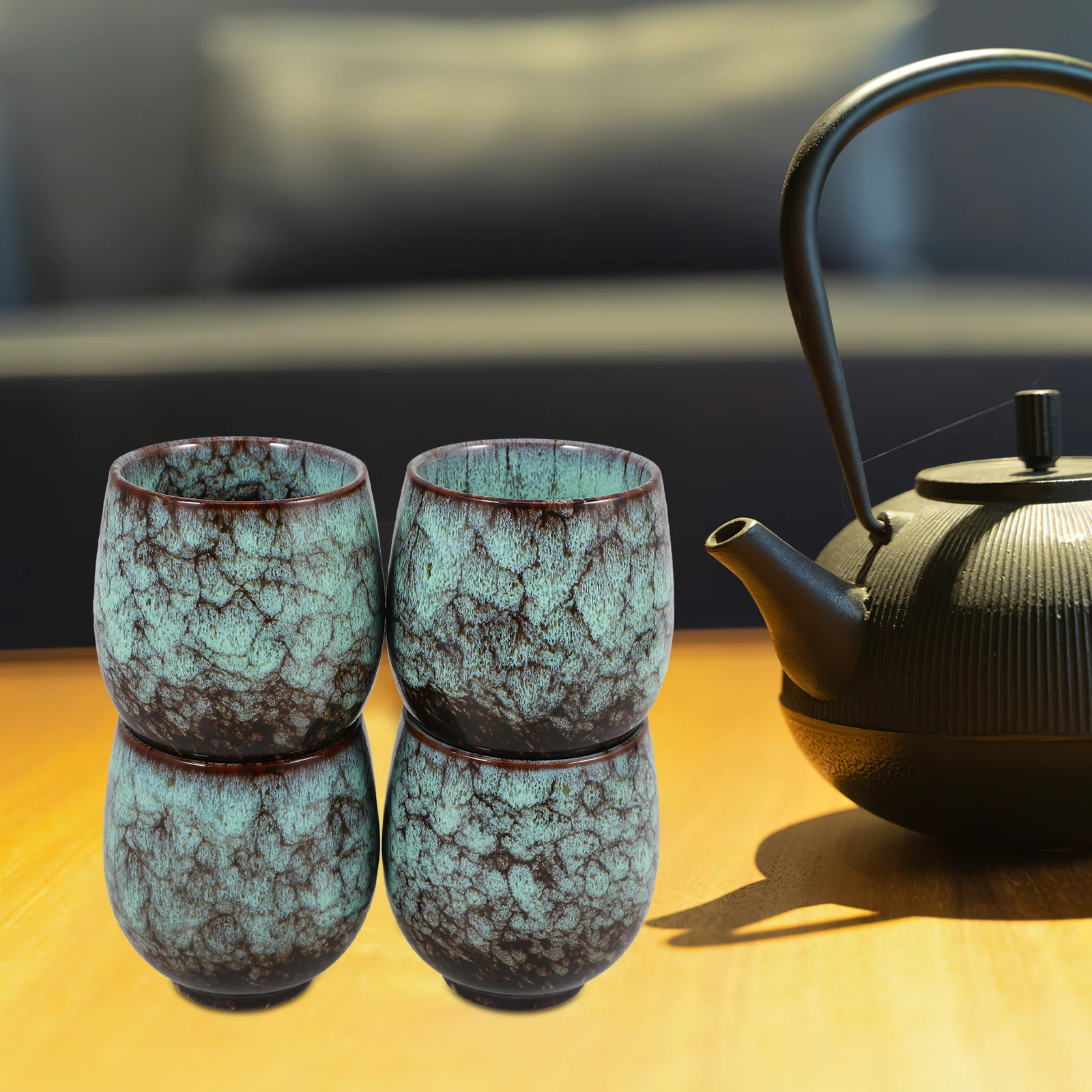 

4pcs Ceramic Mate Tea Cup Set Classic Style Coffee Drinking Mugs Decorative Cups Household Water Container Teaware Office