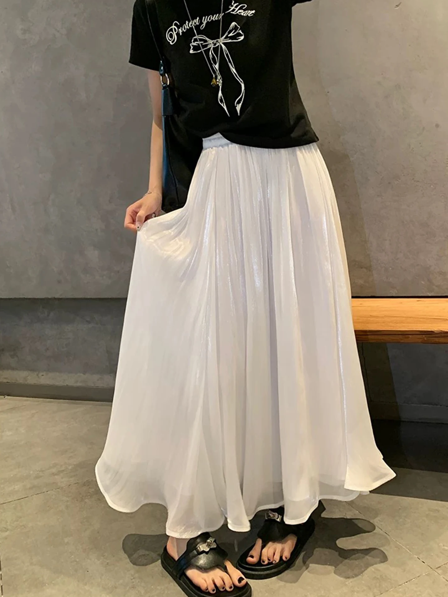 Weißer Sommer-n-Rock mit iny-Design mit lockerer Taille, ideal für Island Vaion, lange Röcke für Damen