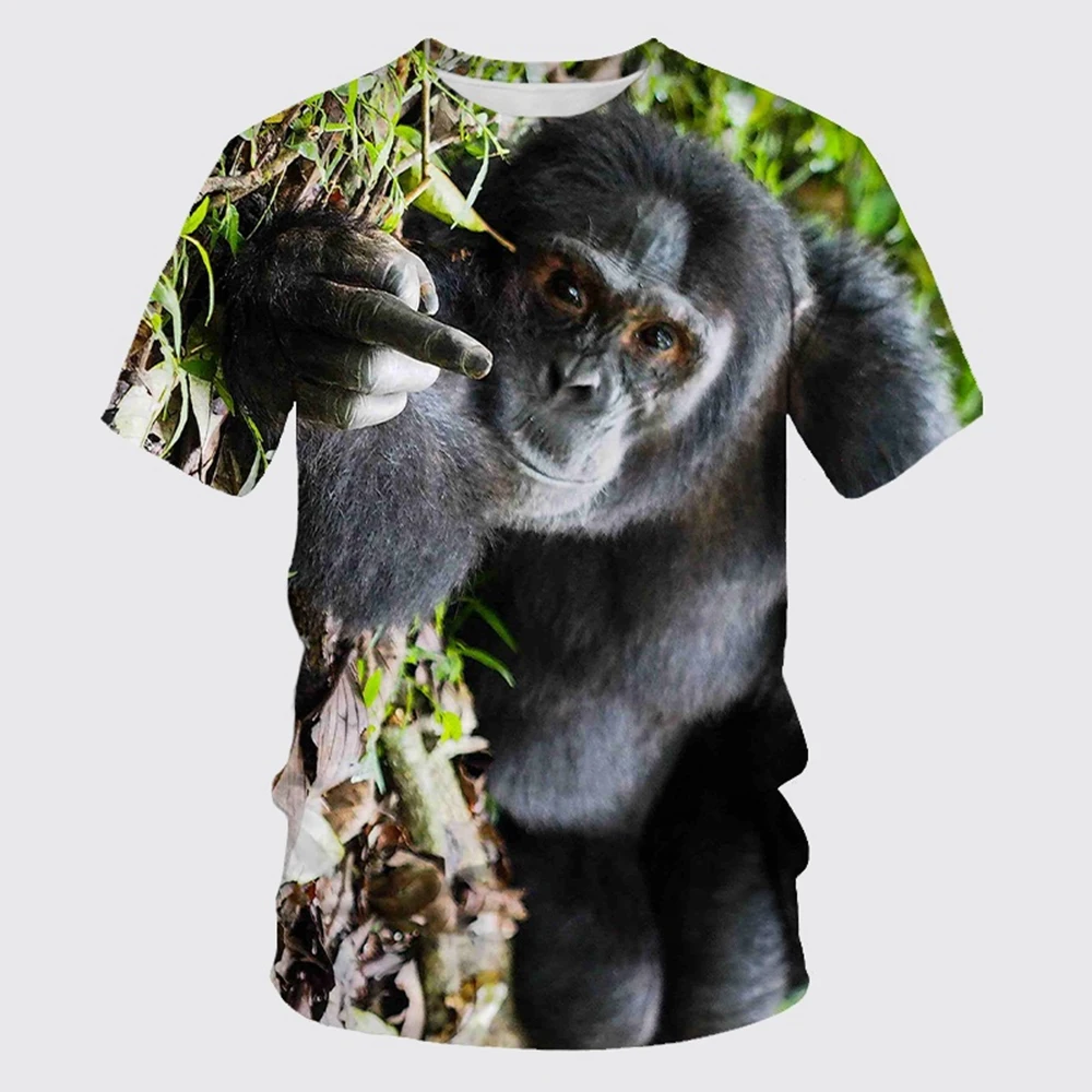 Summer animal T-shirt gorilla/monkey 3D printed gorilla middle finger parody neutral round neck short sleeved shirt