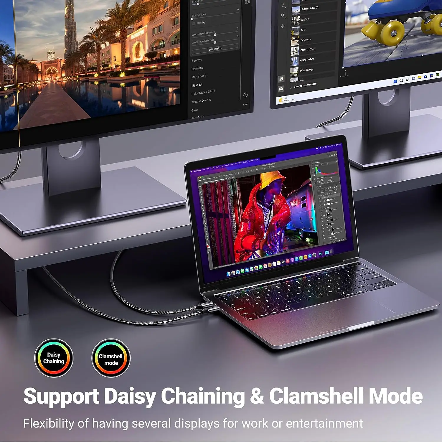 UGREEN USB C - DisplayPort 1.4ケーブル 8K@60Hz 4K@240Hz Thunderbolt 4/3 - DisplayPort コード USB C - DP 1.4 32.4 Gbps アルミ編み込み