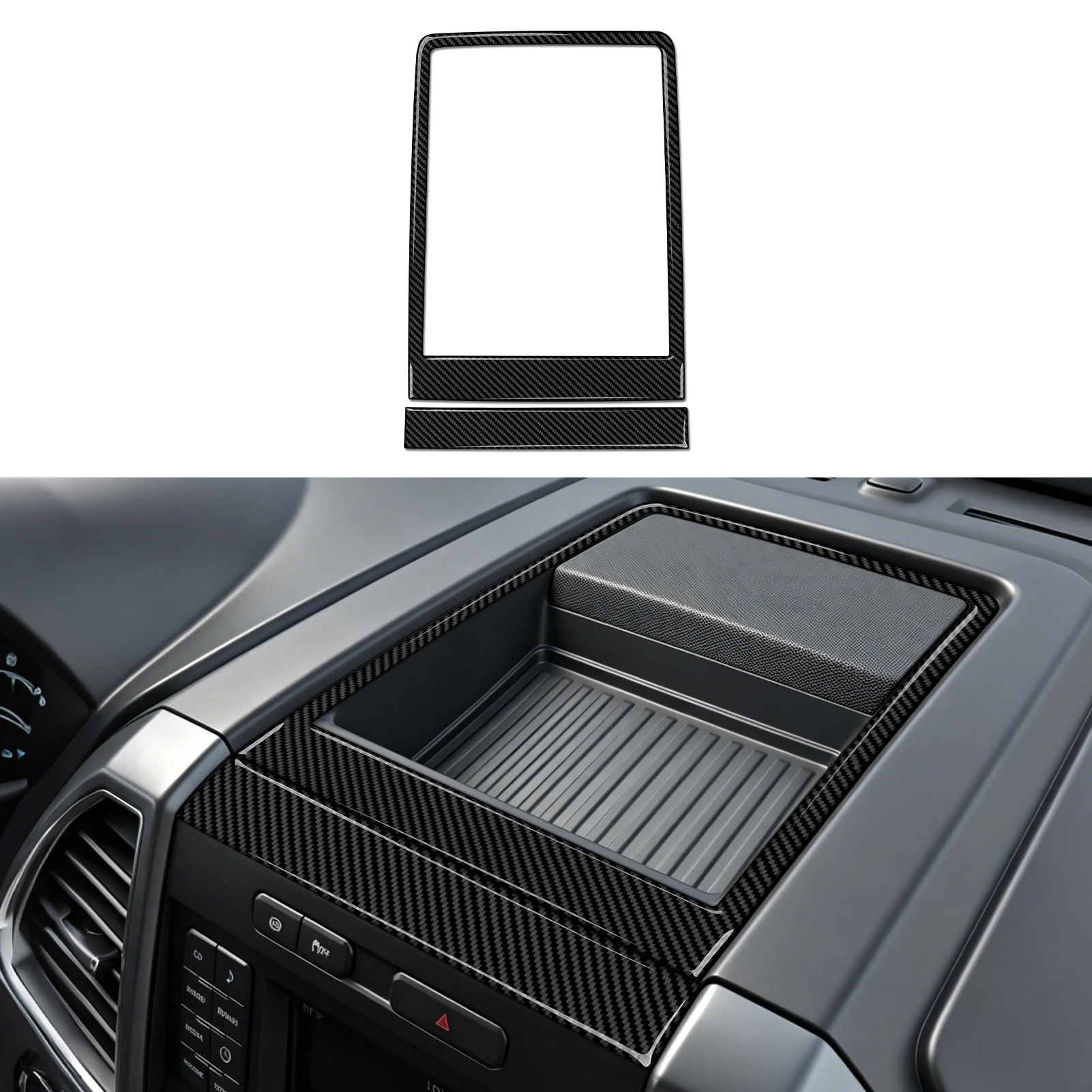 Car Center Console Top Storage Box Panel. Soft Carbon Fiber Sticker. For Ford F-150 250 350 450 550 (2015-2022) Trim Accessories