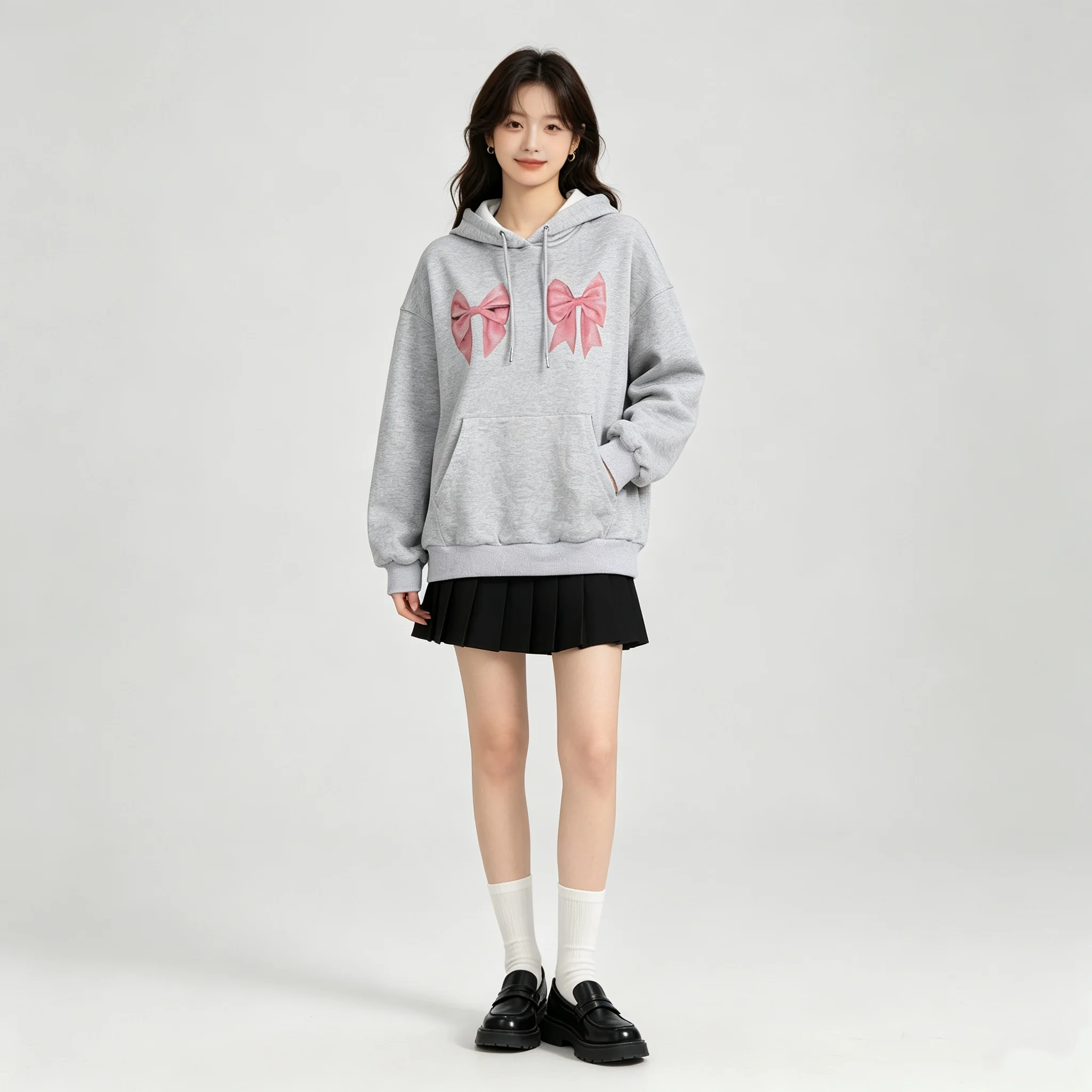 Autumn and winter Japanese style minimalist commuting butterfly print loose casual versatile sports style pullover hoodie