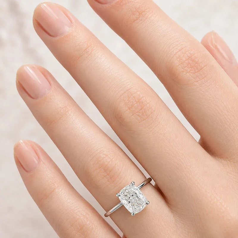 IGI-zertifizierter 3 Karat länglicher Kissen-Schliff Laborgezüchteter Diamant-Verlobungsring aus Platin 950 Solitär-Versprechensring für Frauen – Detail 7