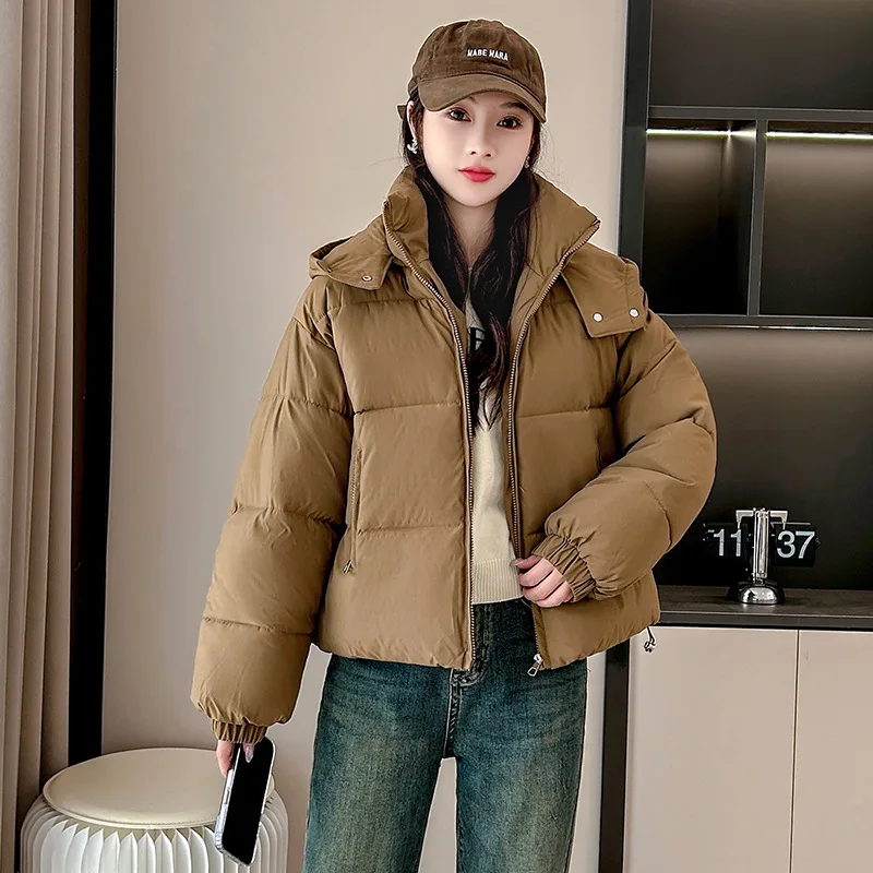 Cotton Jackets Women Parkas Hooded Short Coat Zipper Outerwear Puffer Winter Thick Warm Windproof Pockets Overcoat Office Lady