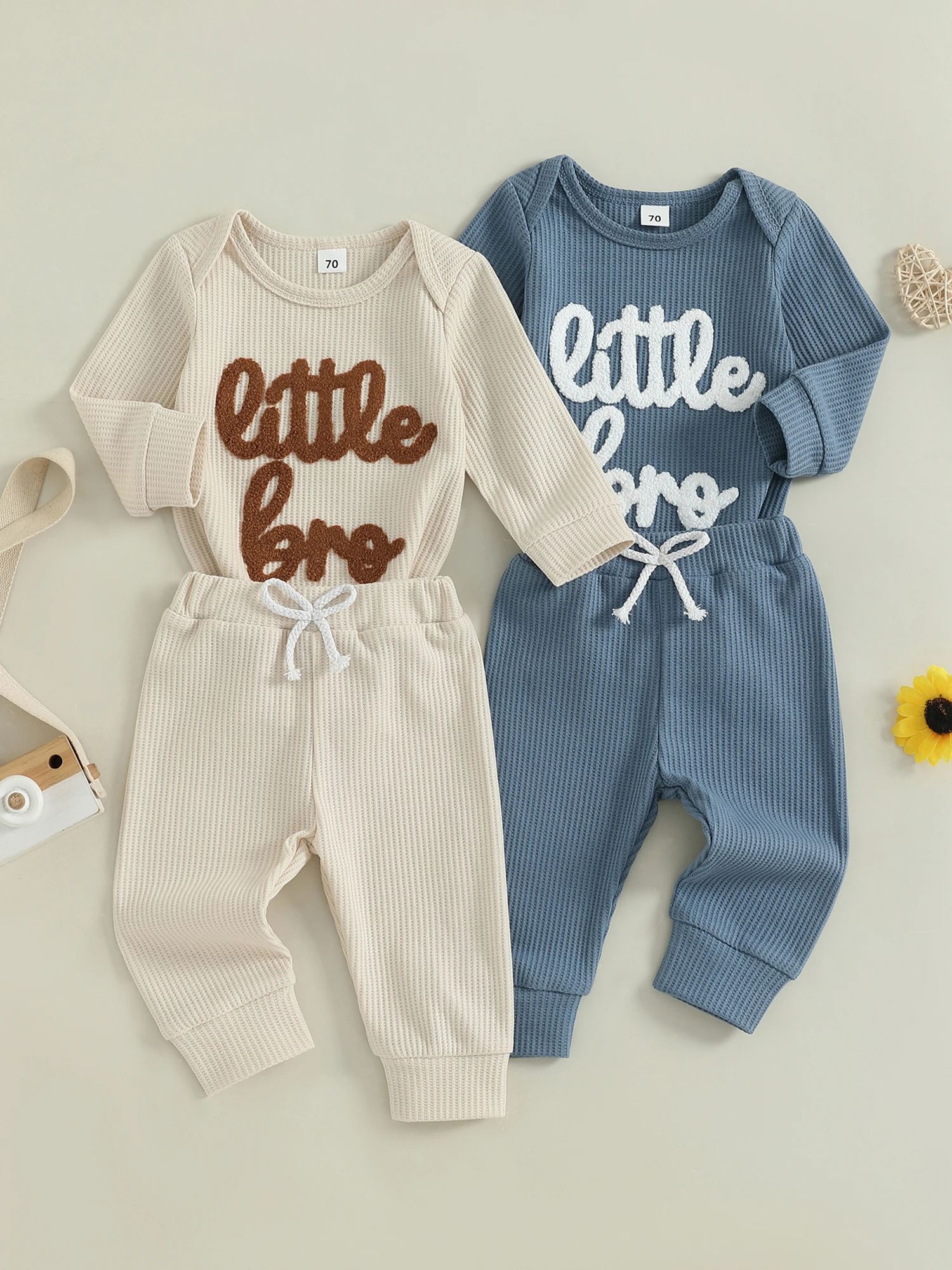 

Осенняя одежда для маленьких мальчиков, боди с вышивкой букв, вафельные вязаные брюки, комплект из 2 предметов для осеннего сезона, наряд