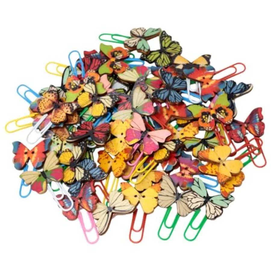 

54 PCS Cute Butterfly Paper Clips Creative Cartoon Bookmarks Lovely Animal Binder Clips Wood File Document Clamps for Office Su