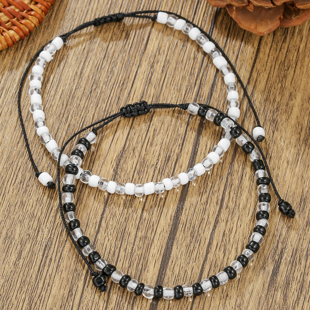 

Vintage Black White Mixed Color Handmade Wedding Wrist Band Layers Beaded Bracelet Rope Delicate Beads Women Jewelry for Party