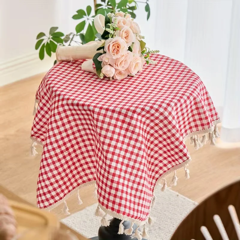 Cotton Linen Bedside Table Tassel Cover Cloth, Suitable for Bedside Table TV Microwave Washing Machine Refrigerator Dust Cover