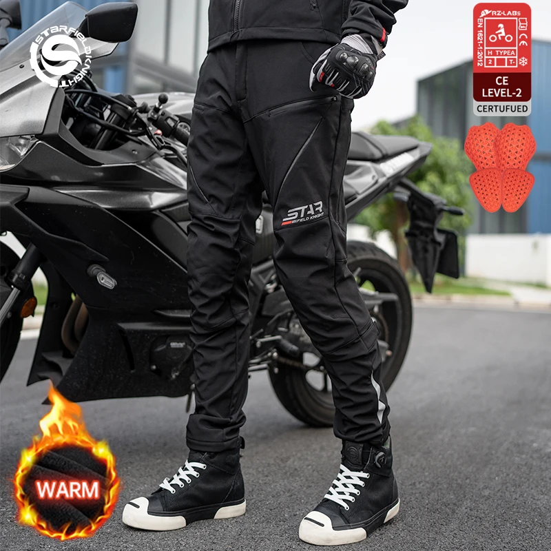 

SFK Men's Motorcycle Pants Winter Fluff-lined For Warmth Windproof Splash-proof Riding Trousers With CE Protective Accessories