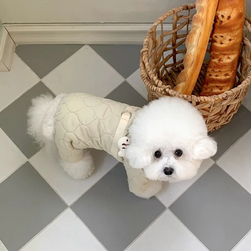 Pet Dog and cat Solid Color Four Legged Cotton Coat Warm Dog Clothes Winter Teddy Button Up Shirt Beautiful Down Coat Than Bear