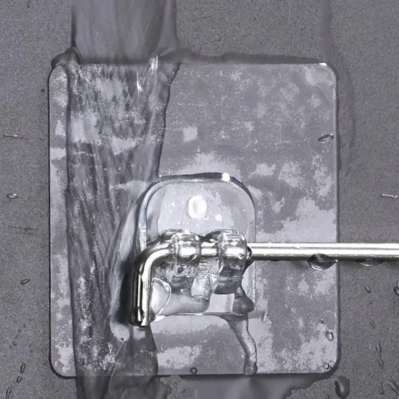 خطافات حائط ذاتية اللصق بخطاف فردي ومزدوج، شماعات تخزين شفافة مقاومة للماء للحمام والمطبخ #1