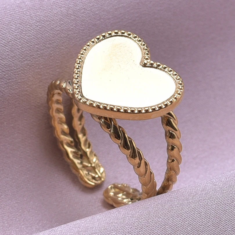 6pcs Fashion Classic Stainless Steel Ring Real Gold Plated Oval/Peach Heart/Sunflower/Square Blank Base Rings Wedding Gift