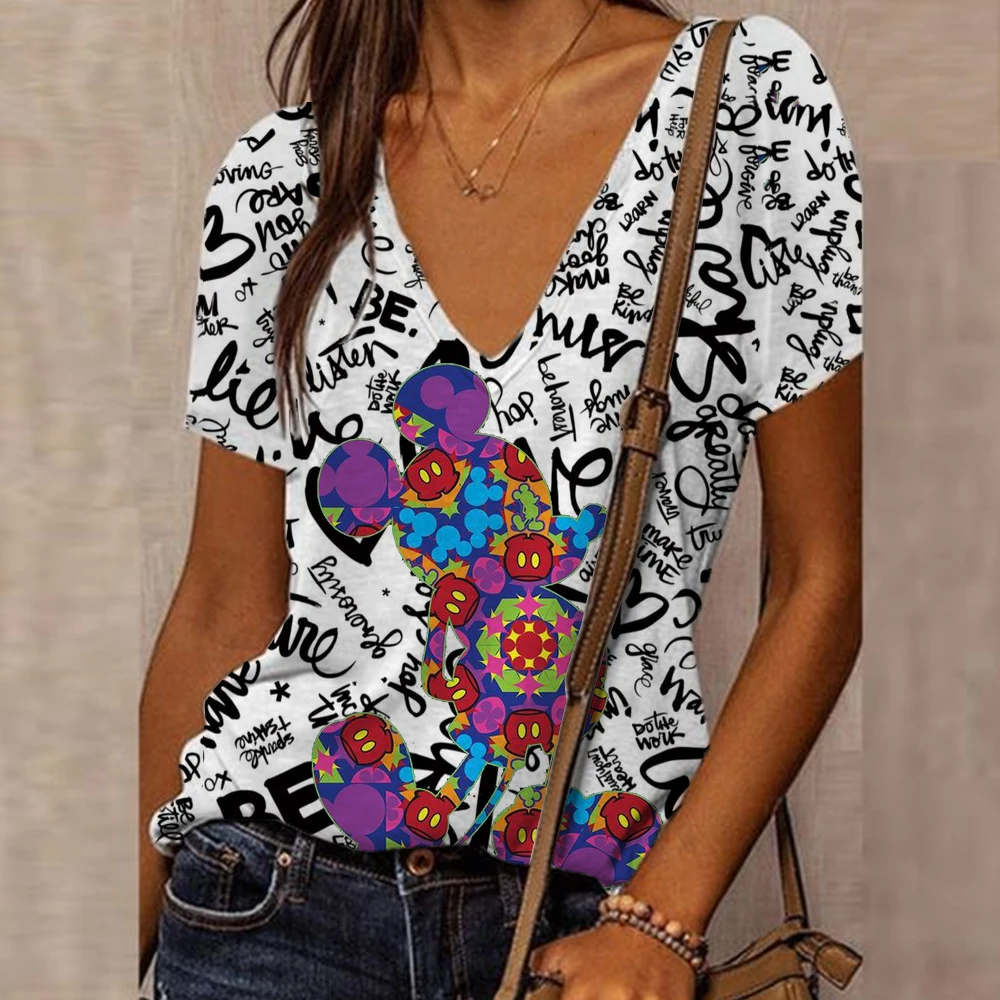 Mode Damen T-Shirt 3d kawaii T-Shirts Tops neue Harujuku Disney Mickey Mouse Kurzarm T-Shirt übergroße lose Frau Top