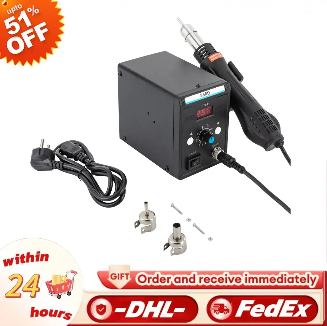 700 W Schwarz Heißluft Rework SMD Lötstation mit Heißluftpistole Set Temperatur