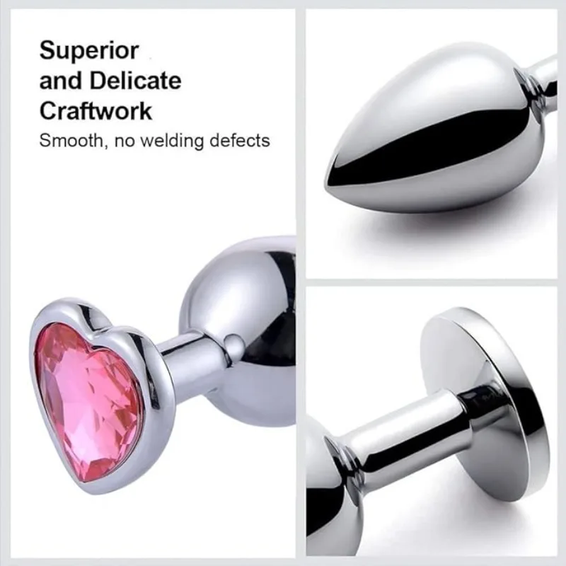 3 Size Heart Anal Plug Stainless Steel Plug Colored Stone Butt Plug Anal Massager Prostatic Stimulation Sex Toys for Man Woman