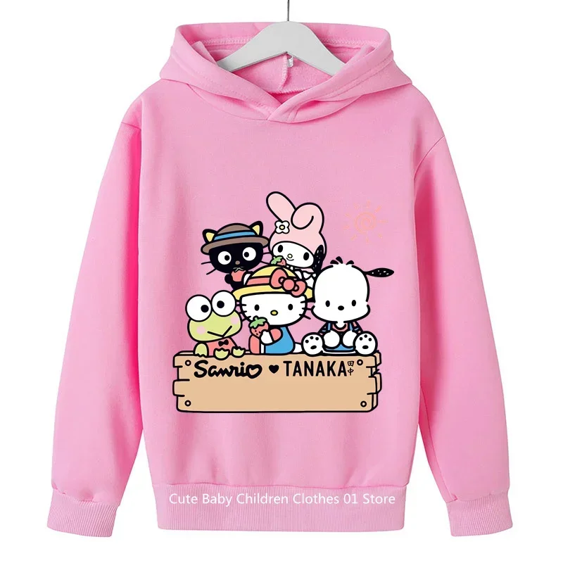 2024 Cute Anime Hello Kitty Kids Girls Hooded Hoodie Fashion Boys Casual Student Teen Casual Top Ages 1-14 Outdoor