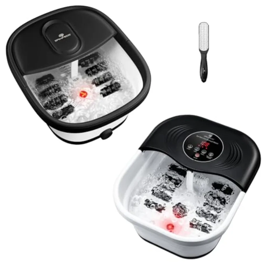 Portable Collapsible Foot Spa Bath with Heat Bubble Massage Red Light Therapy Temperature Control 8 Shiatsu Rollers Pumice Ston