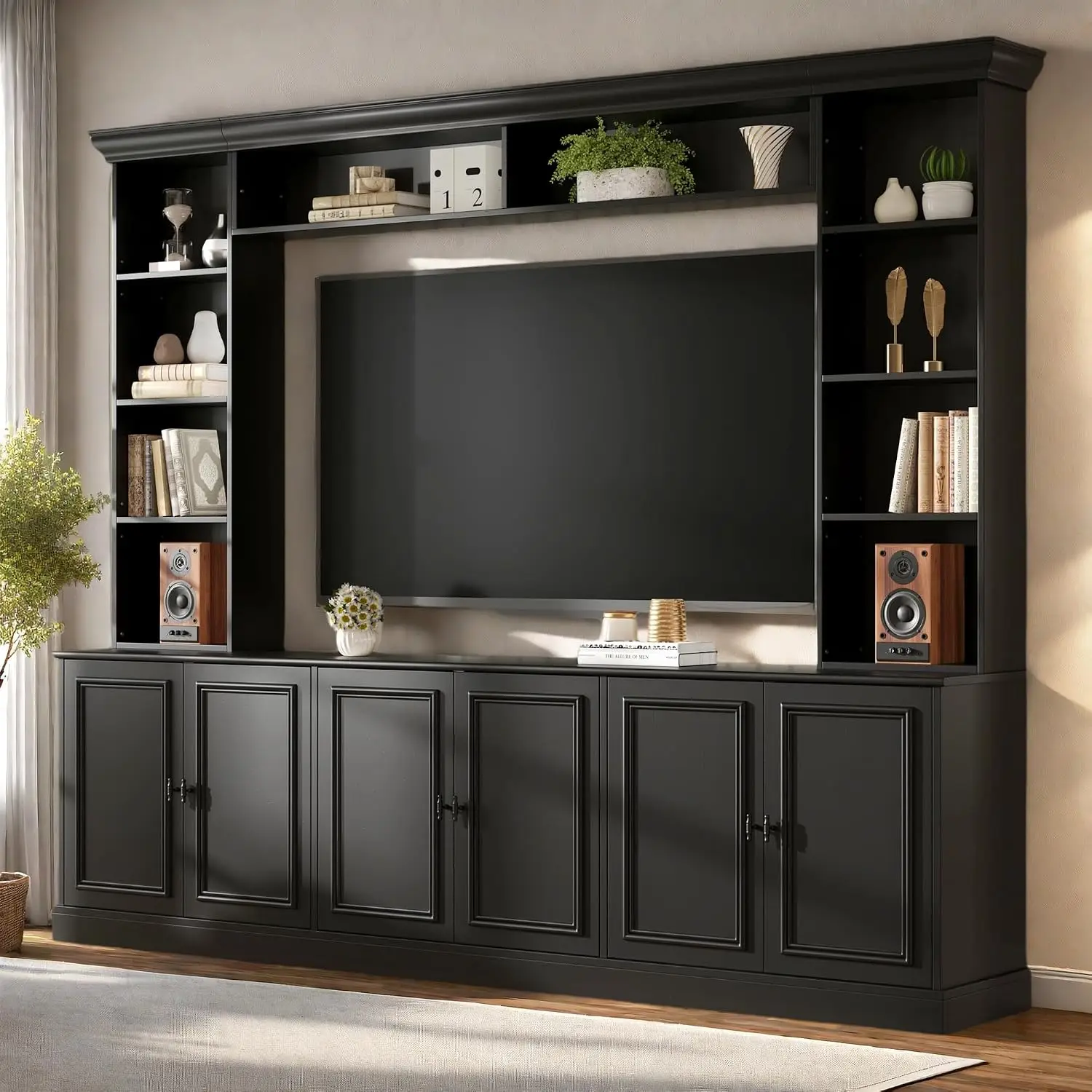 Large TV Stand Cabinets & Adjustable Shelf 4-Piece Wall Unit Bookshelf 70