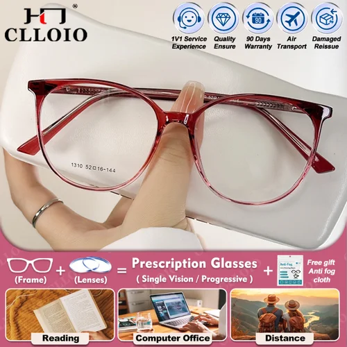Imagen 1 del producto CLLOIO gafas graduadas fotocromáticas para miopía TR90 redondas simples para mujer, gafas ópticas de lectura progresiva antirayos azules para oficina
