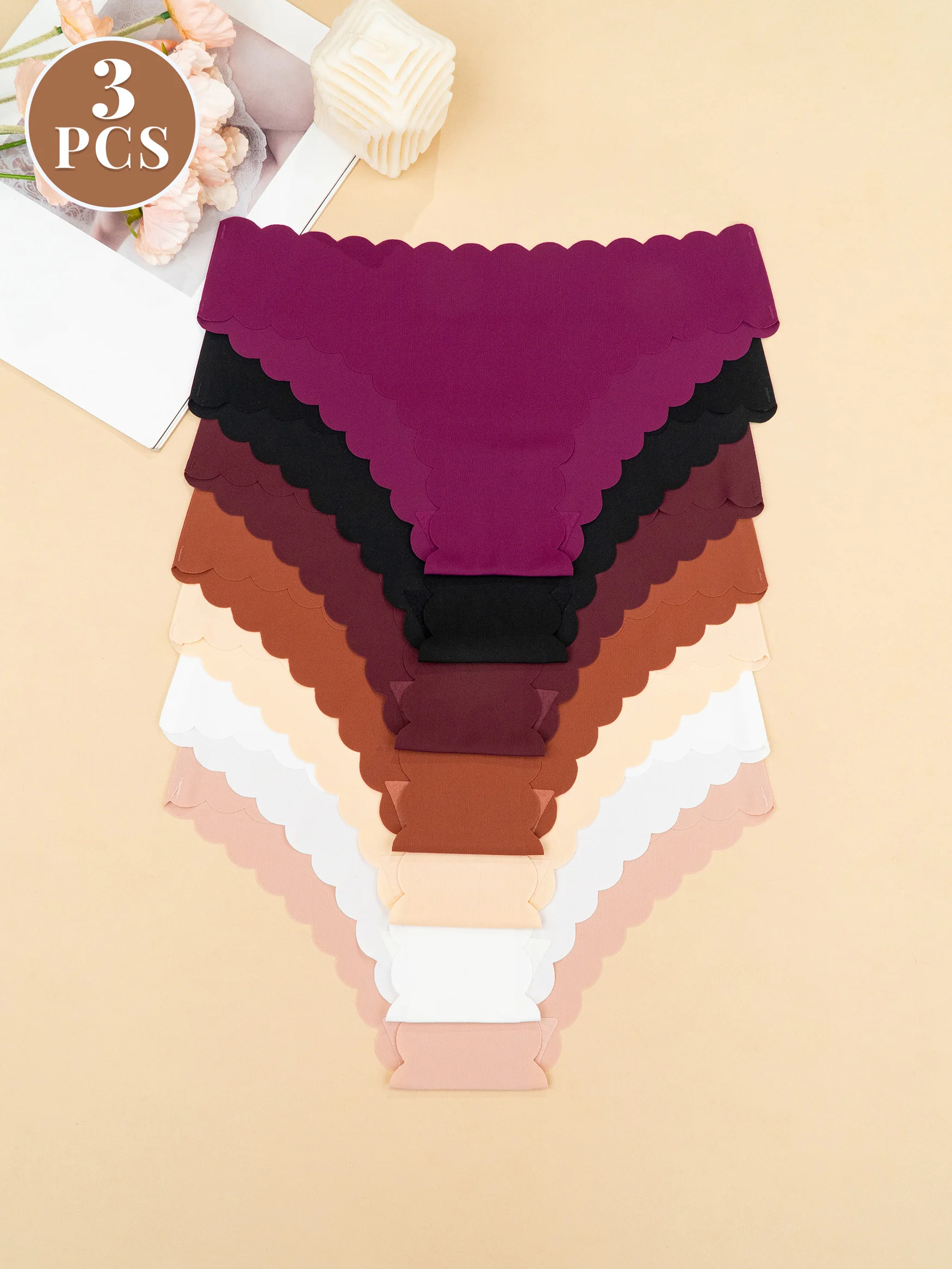 3 قطع سراويل داخلية مثيرة متعددة الألوان، سراويل داخلية بيكيني قابلة للتمدد وقابلة للتنفس متوسطة الارتفاع، ملابس داخلية نسائية وملابس داخلية