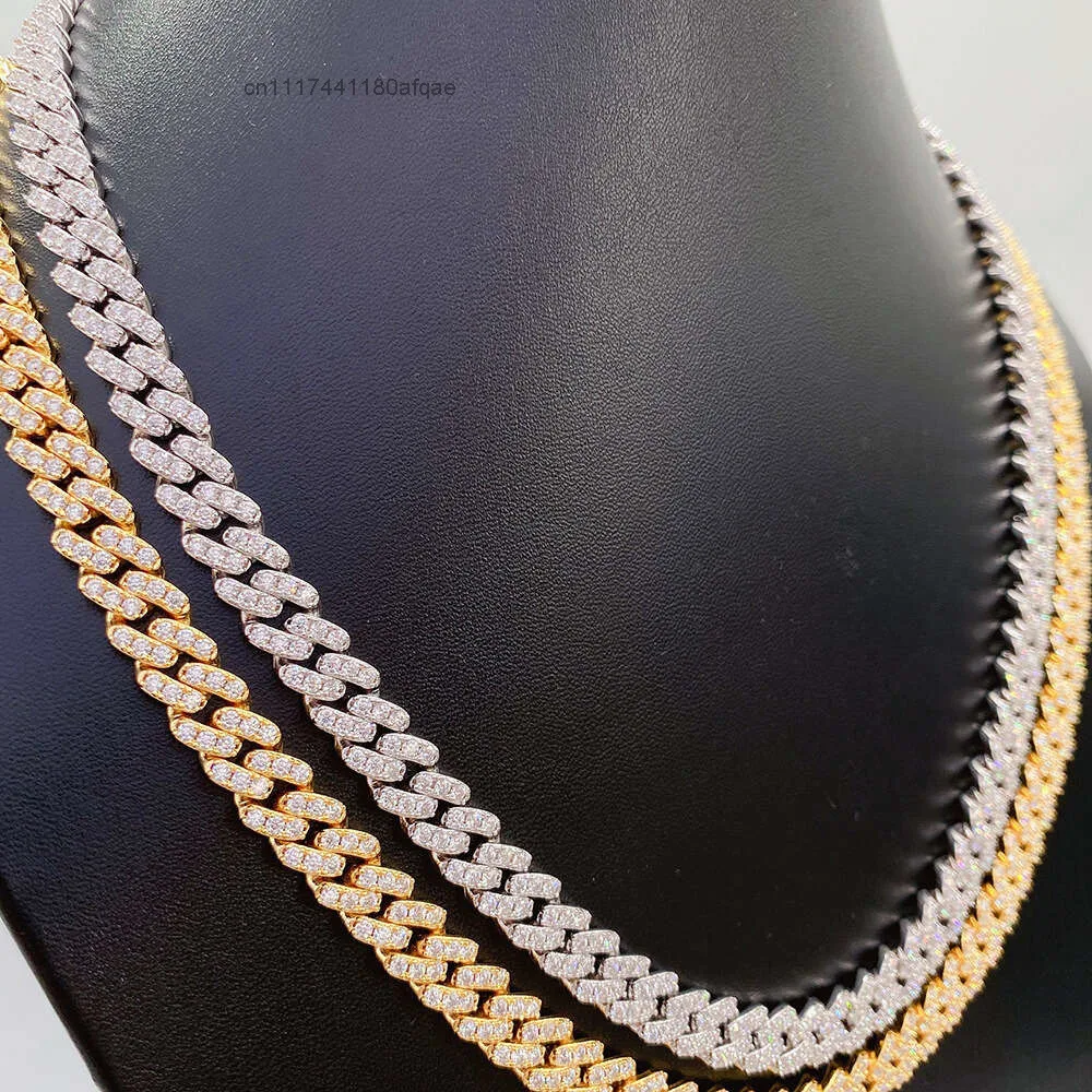 Moissanite Hip Hop Jewelry 8mm Cuban Link Chain 925 Sterling Silver.