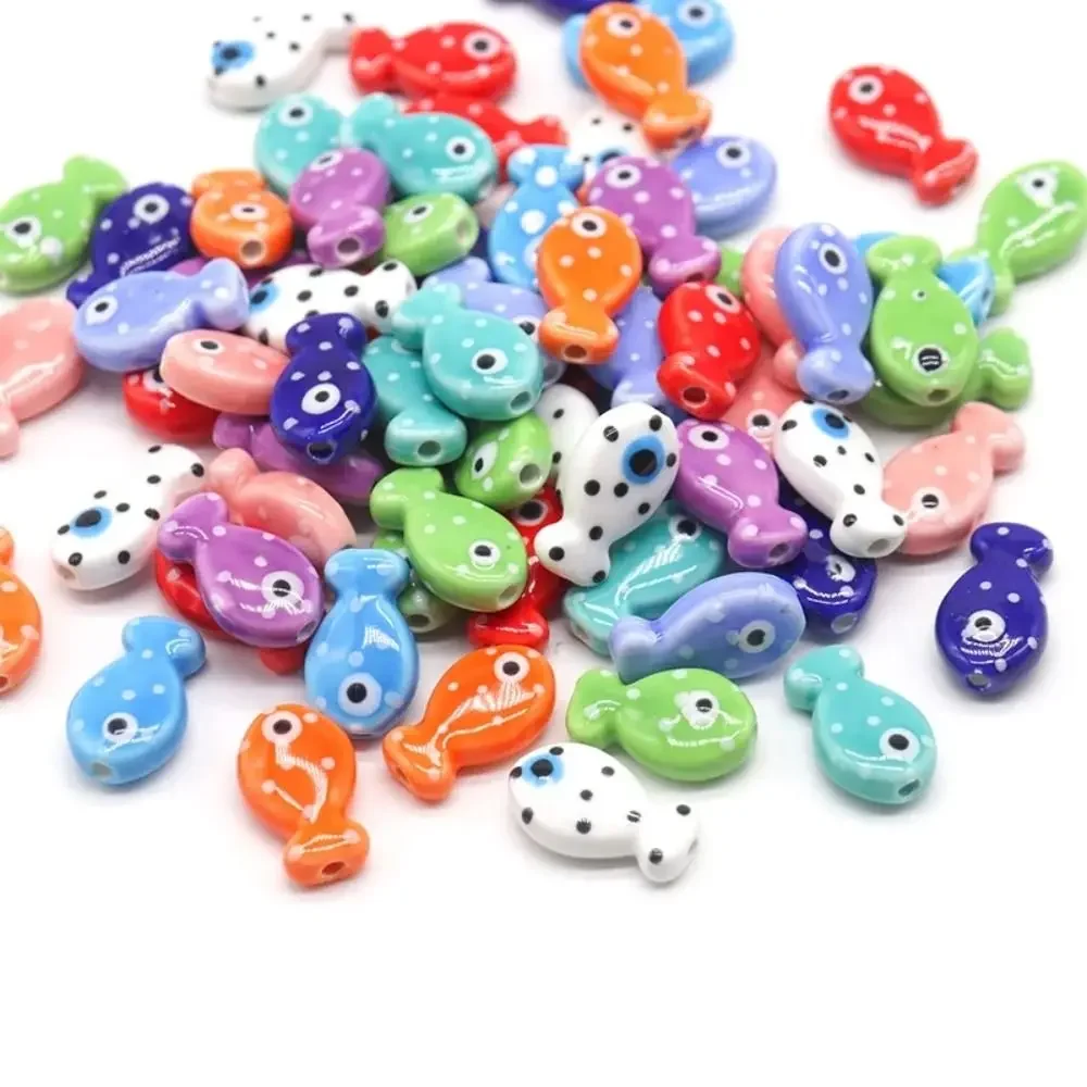 10Pcs Handmade Craft Small Fish Beads Cartoon Design Fashion Ceramic Spacer Loose Beads Bracelet Making Kit 3D for