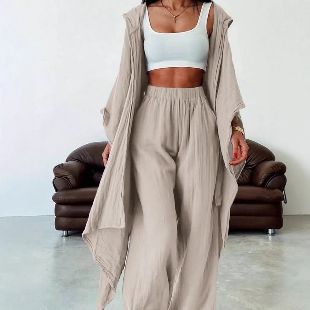 

Повседневные свободные брюки Holliday, женские модные топы с капюшоном 2025 года, кардиган и широкие брюки, комплект из 2 предметов, женские костюмы