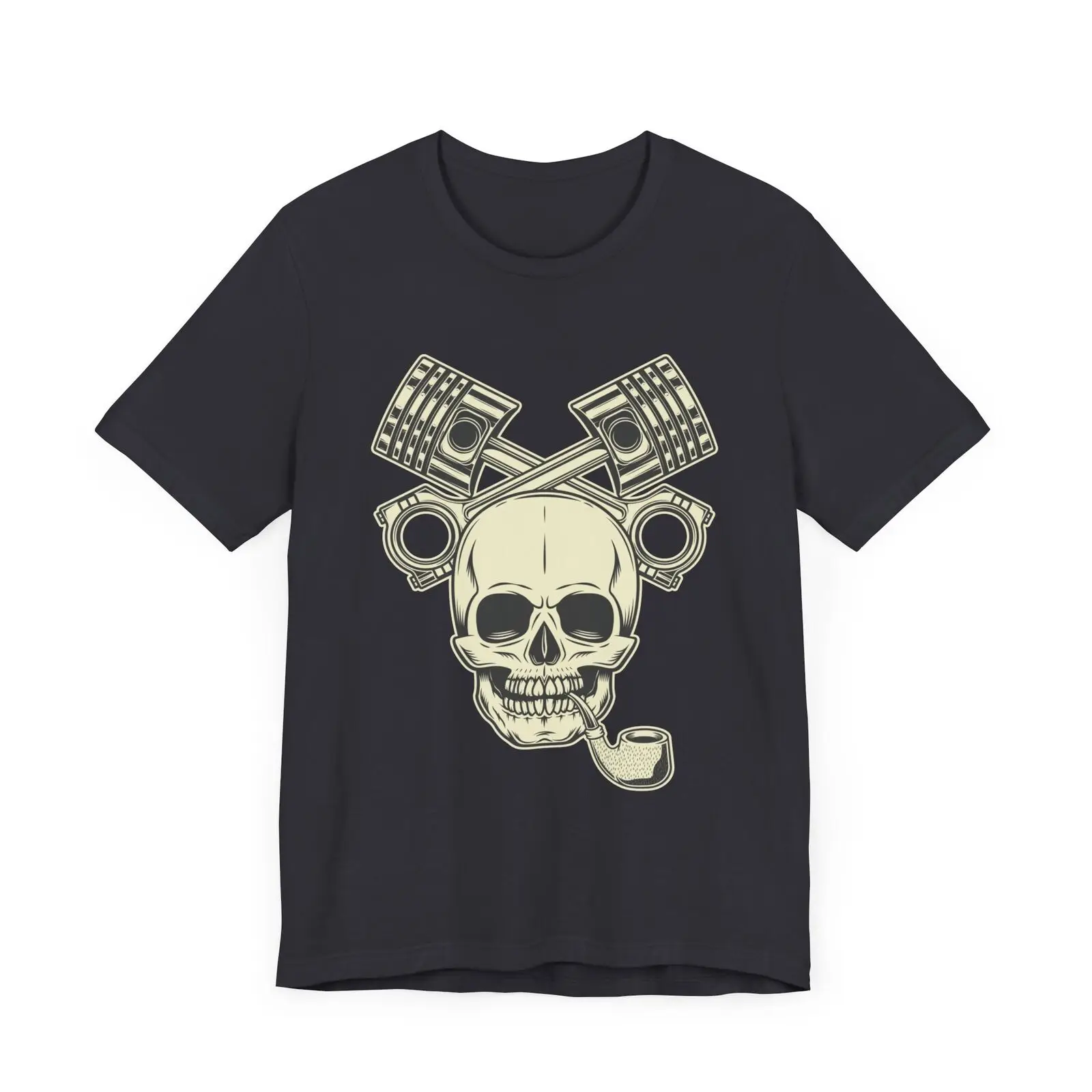 Men's T-shirt With Print Skull With Sailor Pipe And Motorcycle Piston Size S-3XL