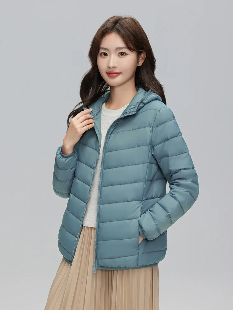 Lightweight Packable Hooded Down Jacket Women Autumn Winter 90% Down Fill Base Layer Jacket Female Solid Color Casual Down Coats