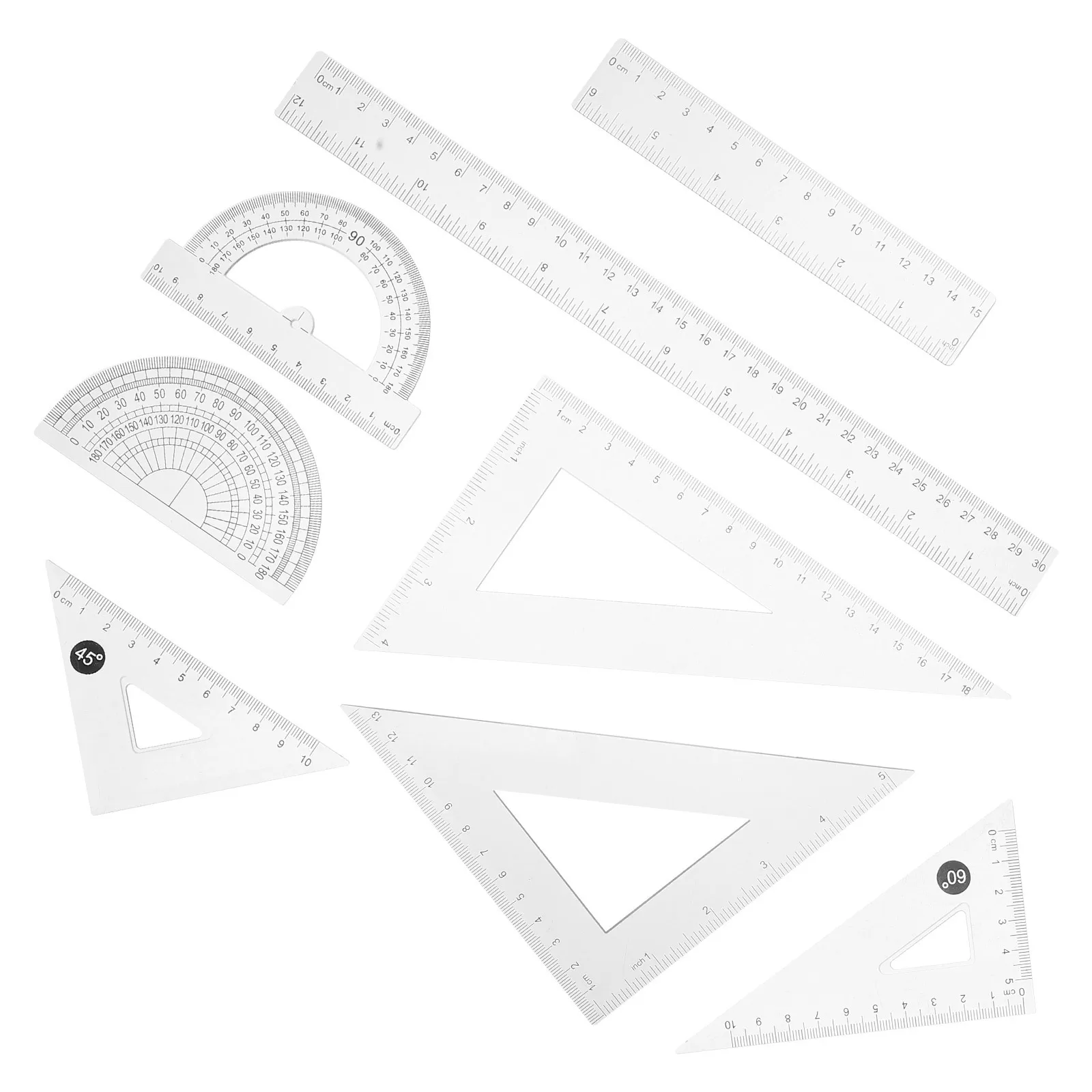 8 Buah Set Penggaris Geometri Bening Plastik Transparan dengan Penggaris Segitiga Lurus untuk Menggambar dan Mengukur dengan Akurat