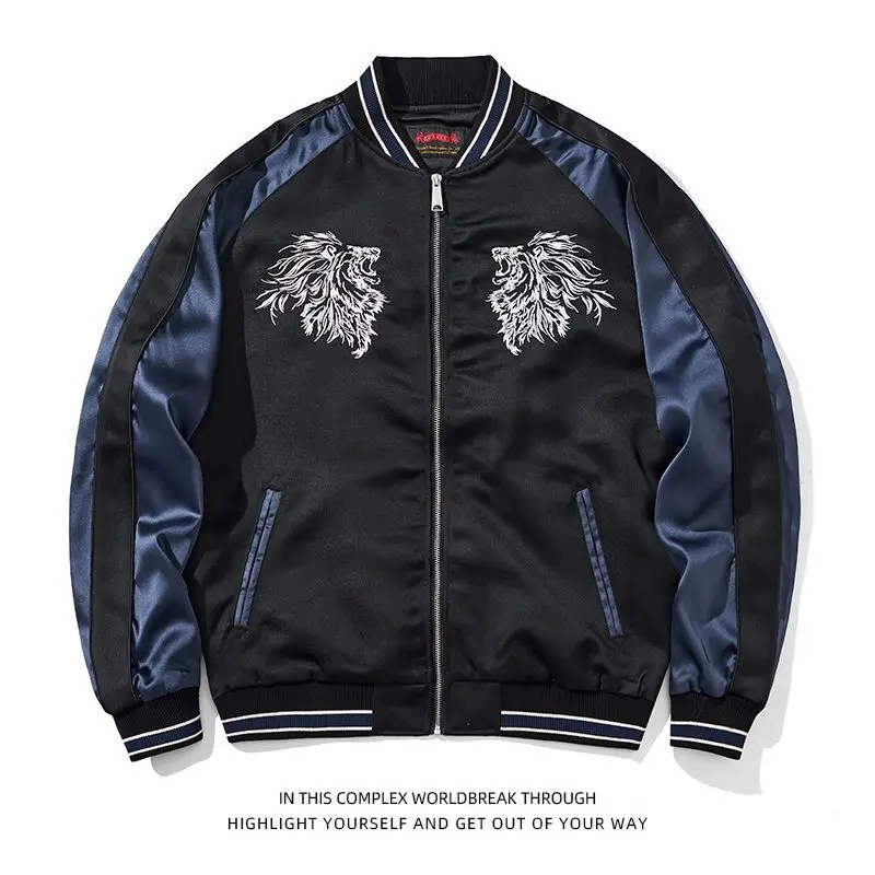 Jacke Lion Embroidery Heavy Industry Chinese Style Jacket Men'S Personalized Lion Baseball Uniform Domineering Coat Yokosuka Top